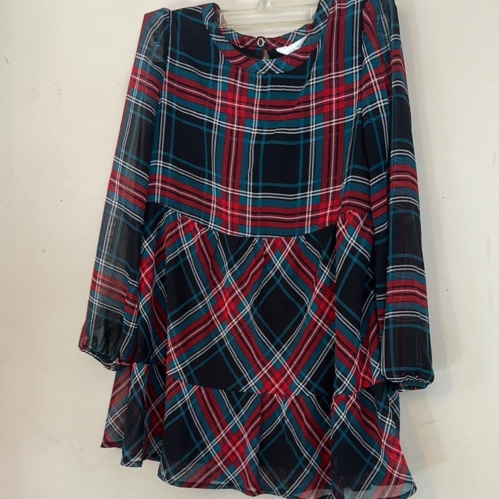 Draper James Red and Black Casual Sundress with Bishop Sleeves